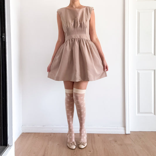 2010's Taupe Pleated Babydoll Dress / SZ M