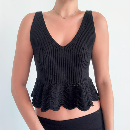 Contemporary Black Knit Peplum Top / SZ S-M