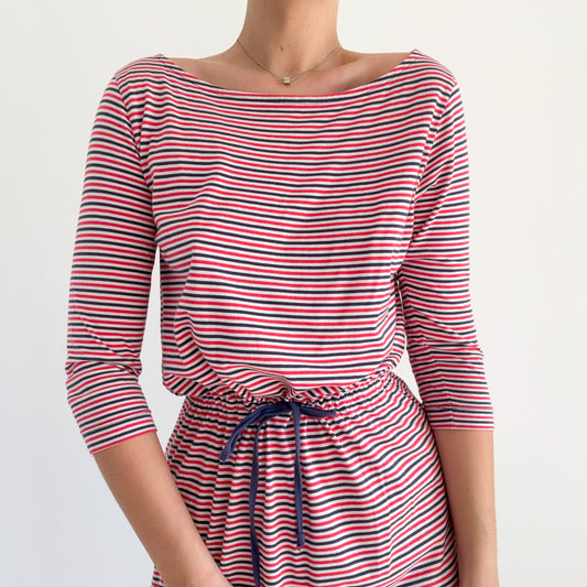 2010's Red & Navy Striped Cotton Dress / SZ M