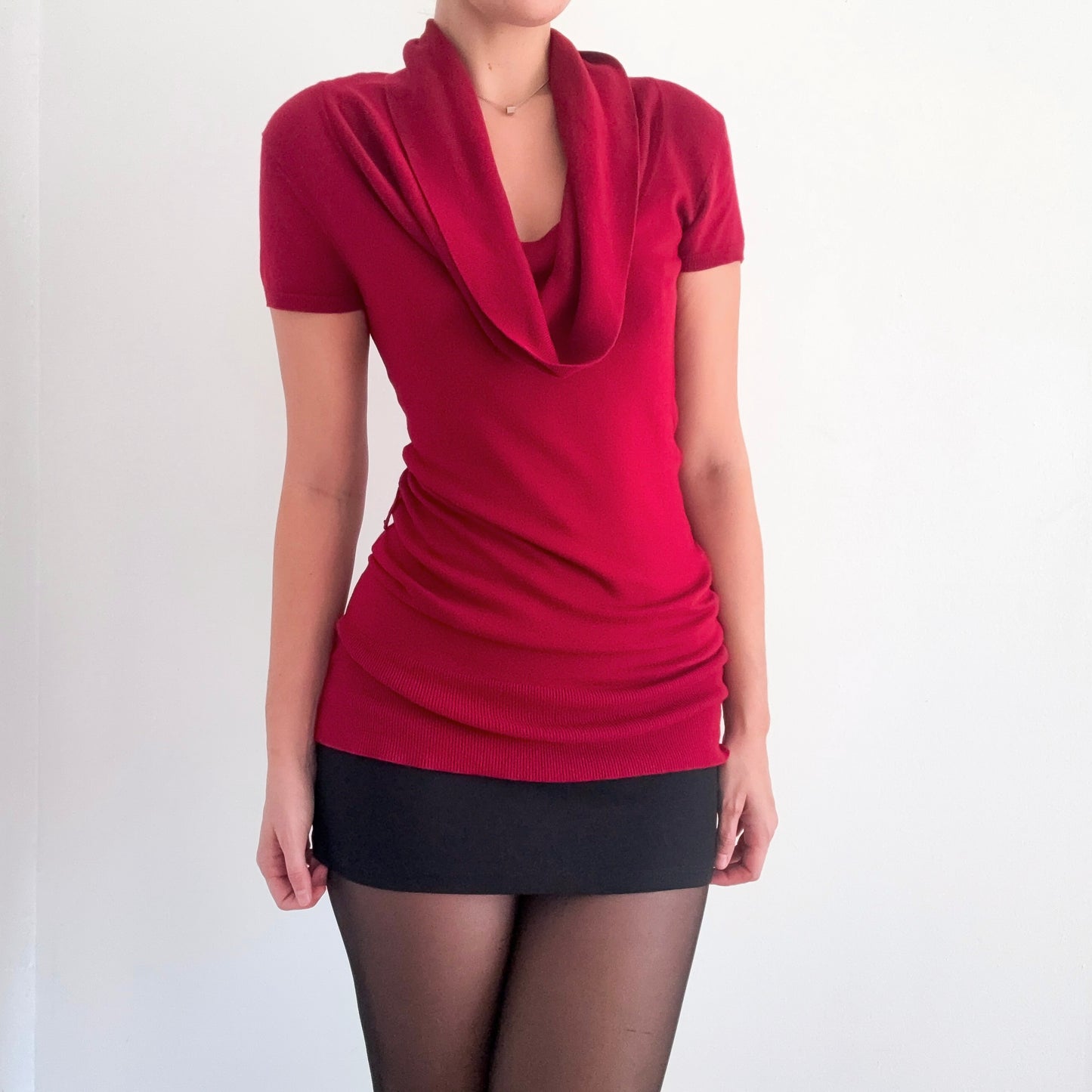 Y2K Crimson Knit Cowl Neck Top / SZ S-M