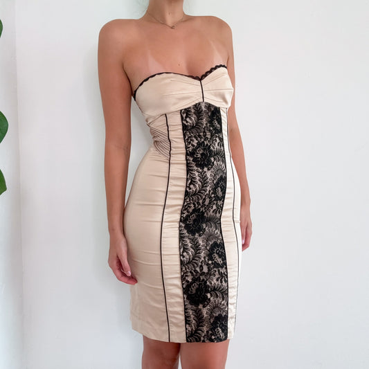 Y2K Bebe Champagne & Black Lace Cocktail Dress / SZ M