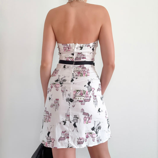 Y2K White & Pink Shopping Lady Mini Dress / SZ 2