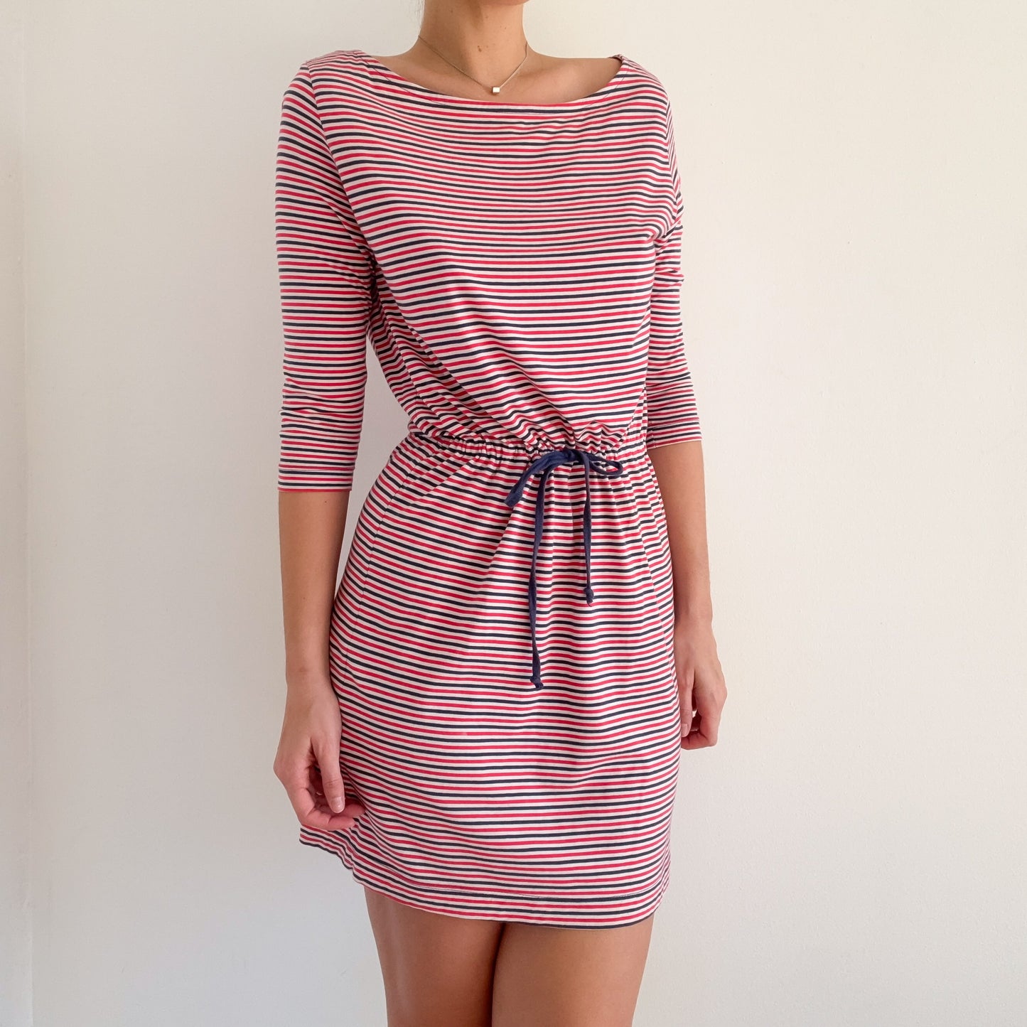 2010's Red & Navy Striped Cotton Dress / SZ M