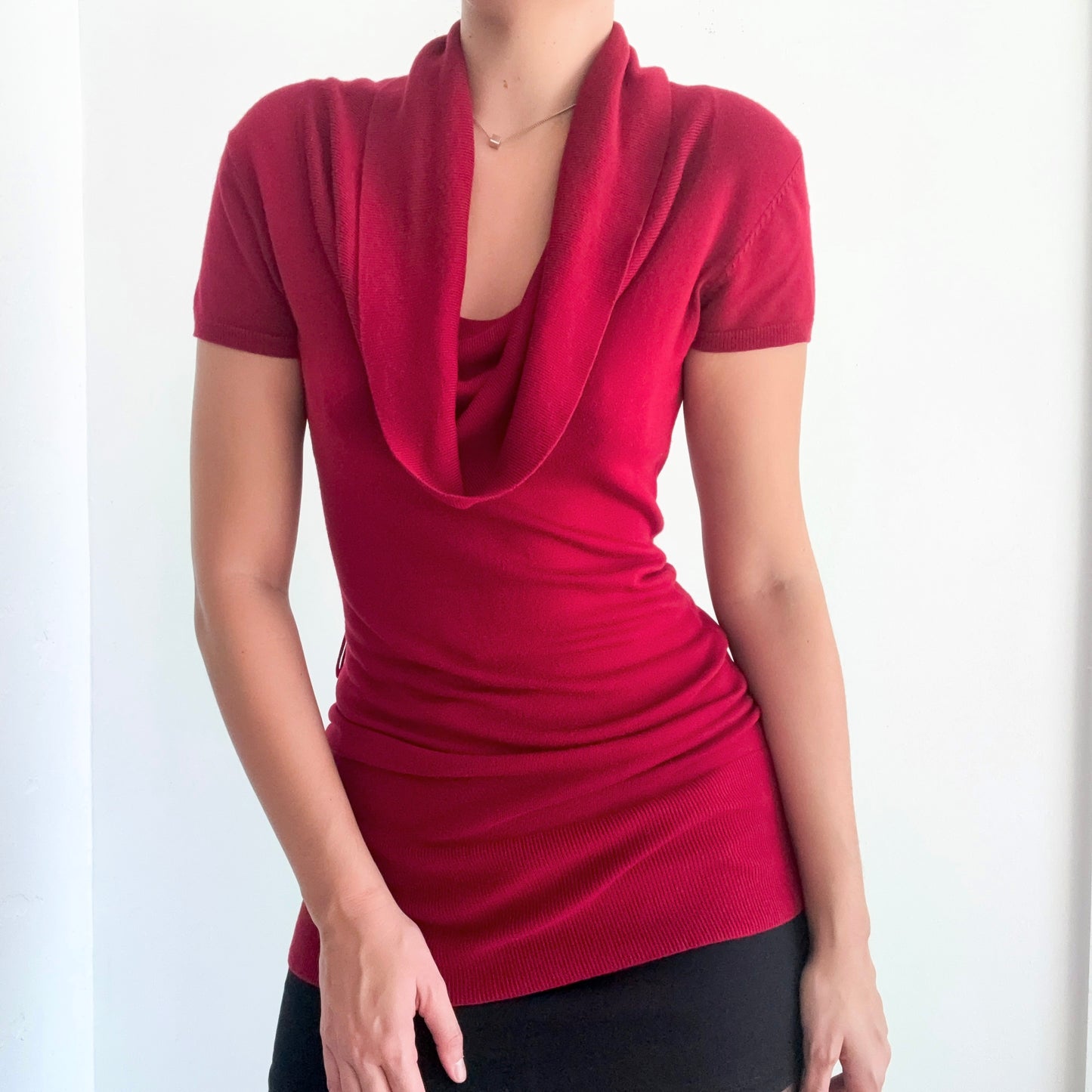 Y2K Crimson Knit Cowl Neck Top / SZ S-M