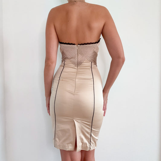 Y2K Bebe Champagne & Black Lace Cocktail Dress / SZ M