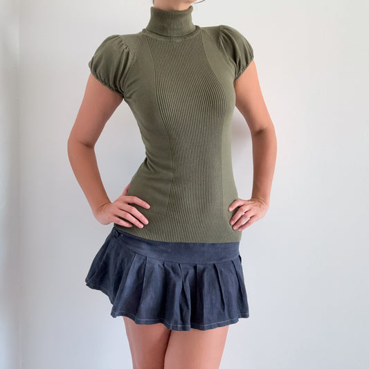 Y2K Army Green Knit Turtleneck Top / SZ S-M