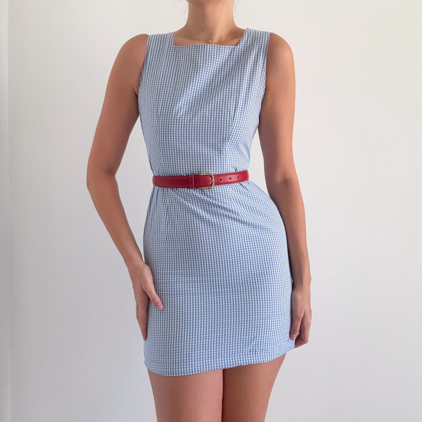 90's Blue Gingham Mini Dress / SZ 0