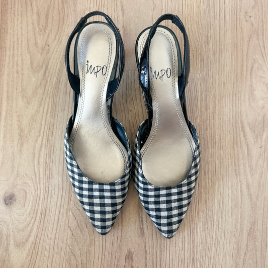 Y2K Black Gingham Slingback Kitten Heels / SZ 6