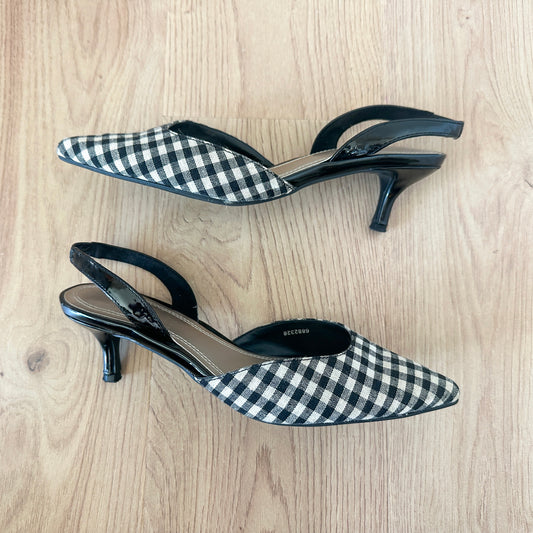 Y2K Black Gingham Slingback Kitten Heels / SZ 6