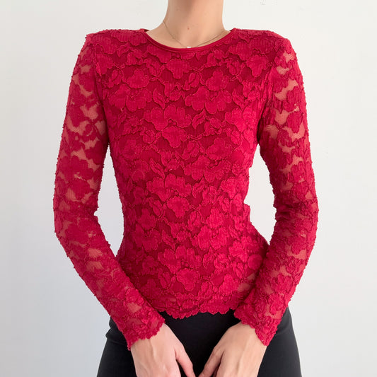 Y2K Crimson Red Lace Long Sleeve / SZ S