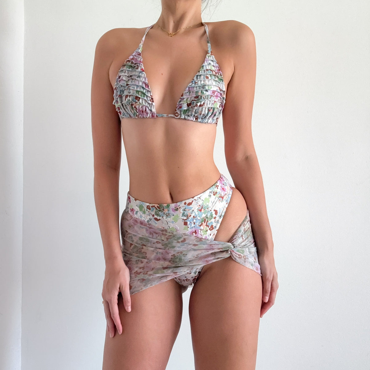 Purple & Green Floral Bikini Set / SZ M