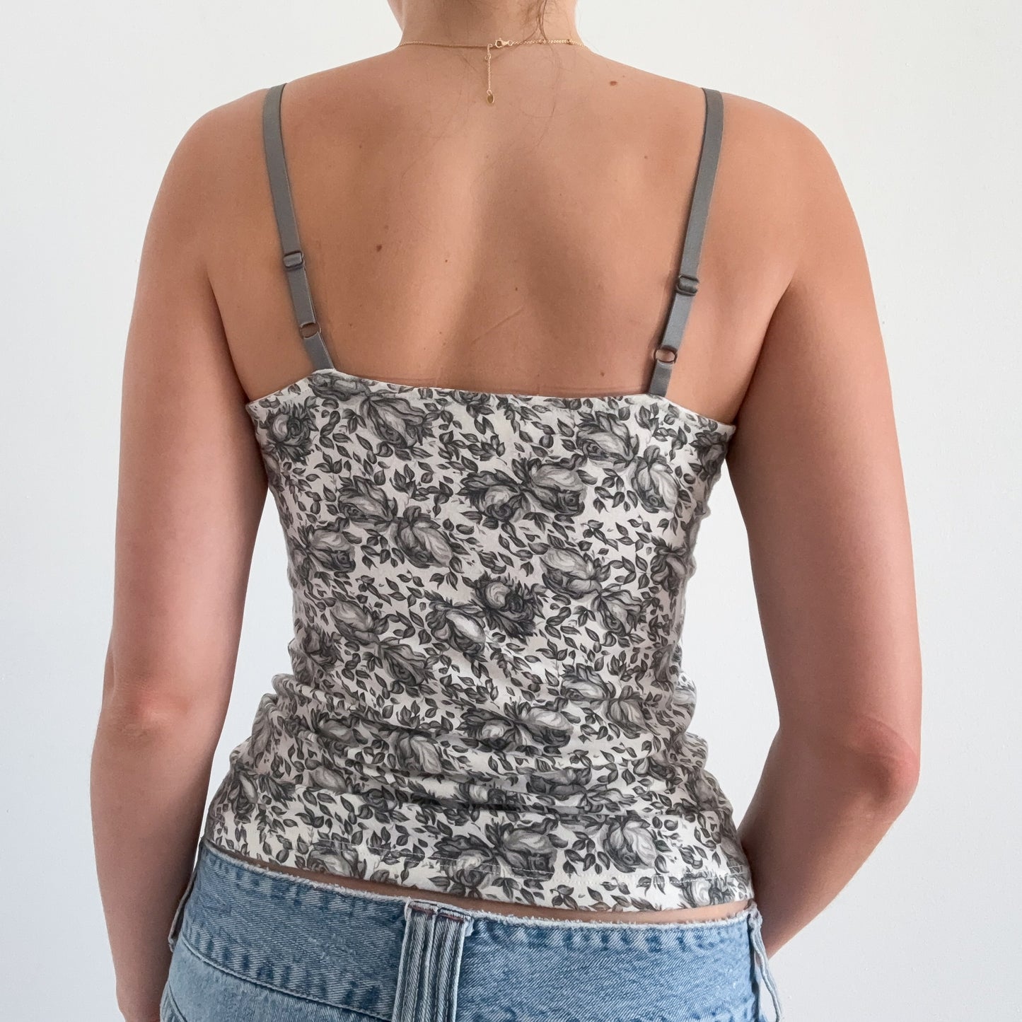 Y2K Grey Rose Print Tank / SZ S
