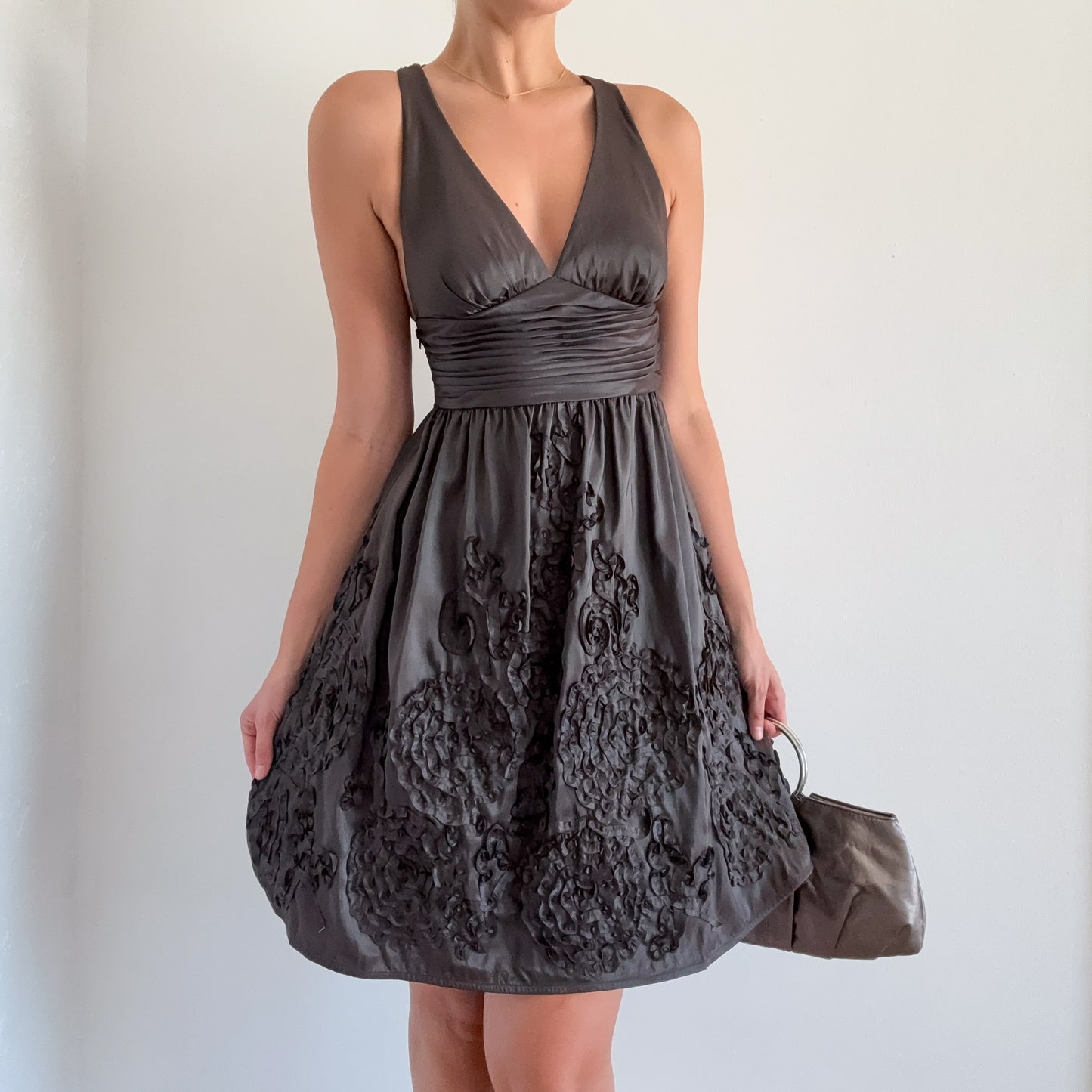 Y2K Metallic Gunmetal Squiggle Dress / SZ 2/4