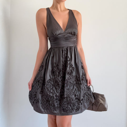 Y2K Metallic Gunmetal Squiggle Dress / SZ 2/4