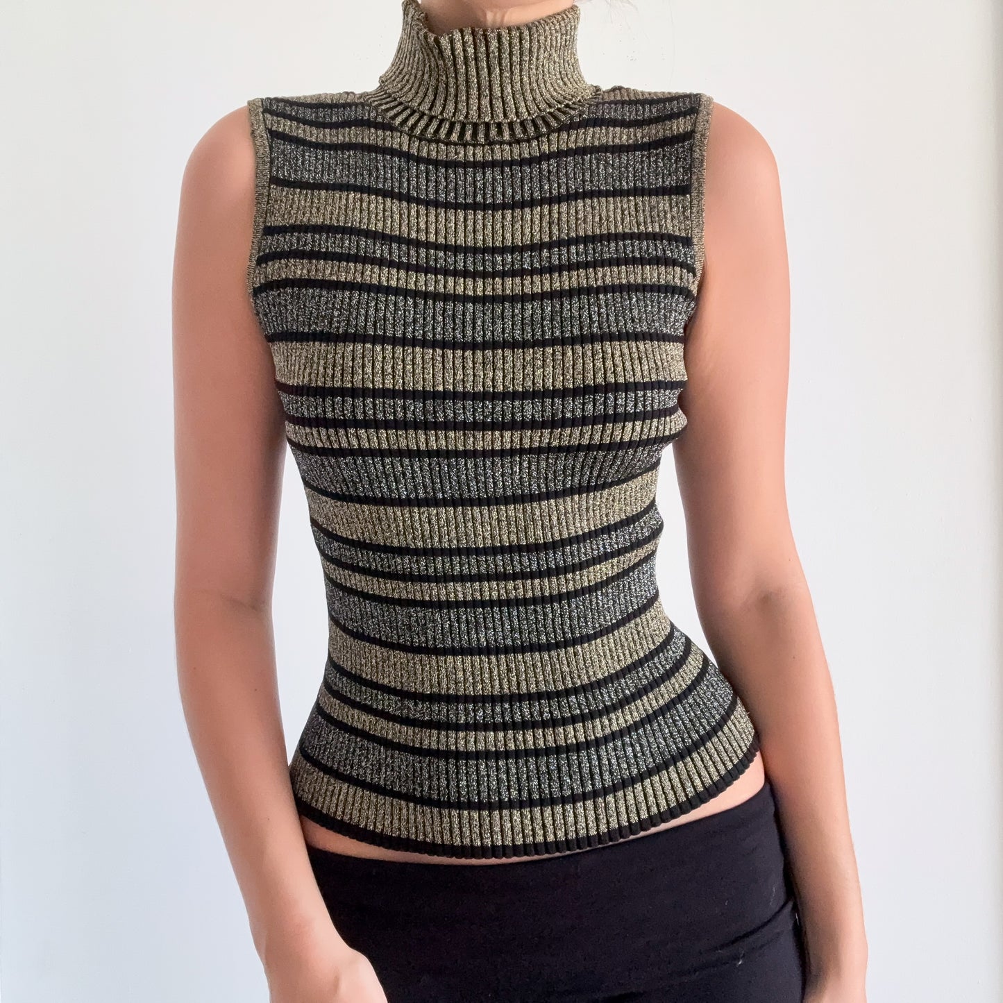 90's Silver & Gold Metallic Turtleneck / SZ S