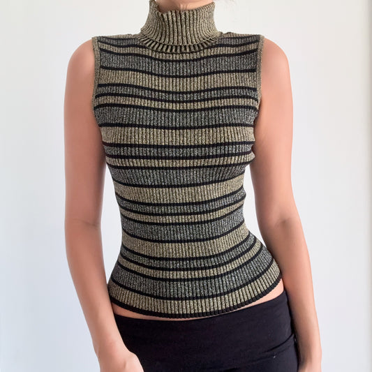 90's Silver & Gold Metallic Turtleneck / SZ S