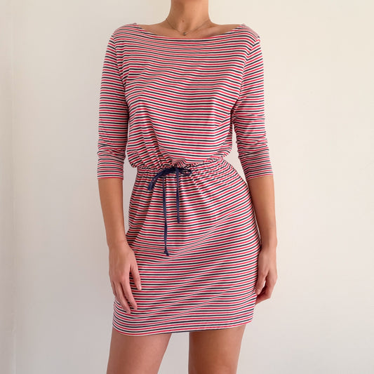2010's Red & Navy Striped Cotton Dress / SZ M