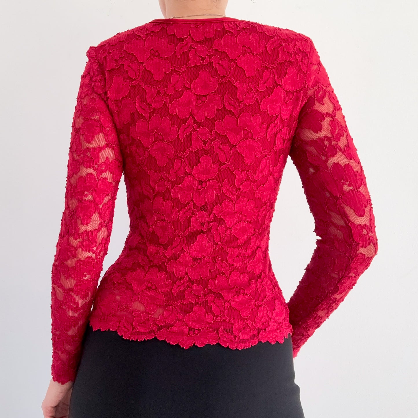 Y2K Crimson Red Lace Long Sleeve / SZ S