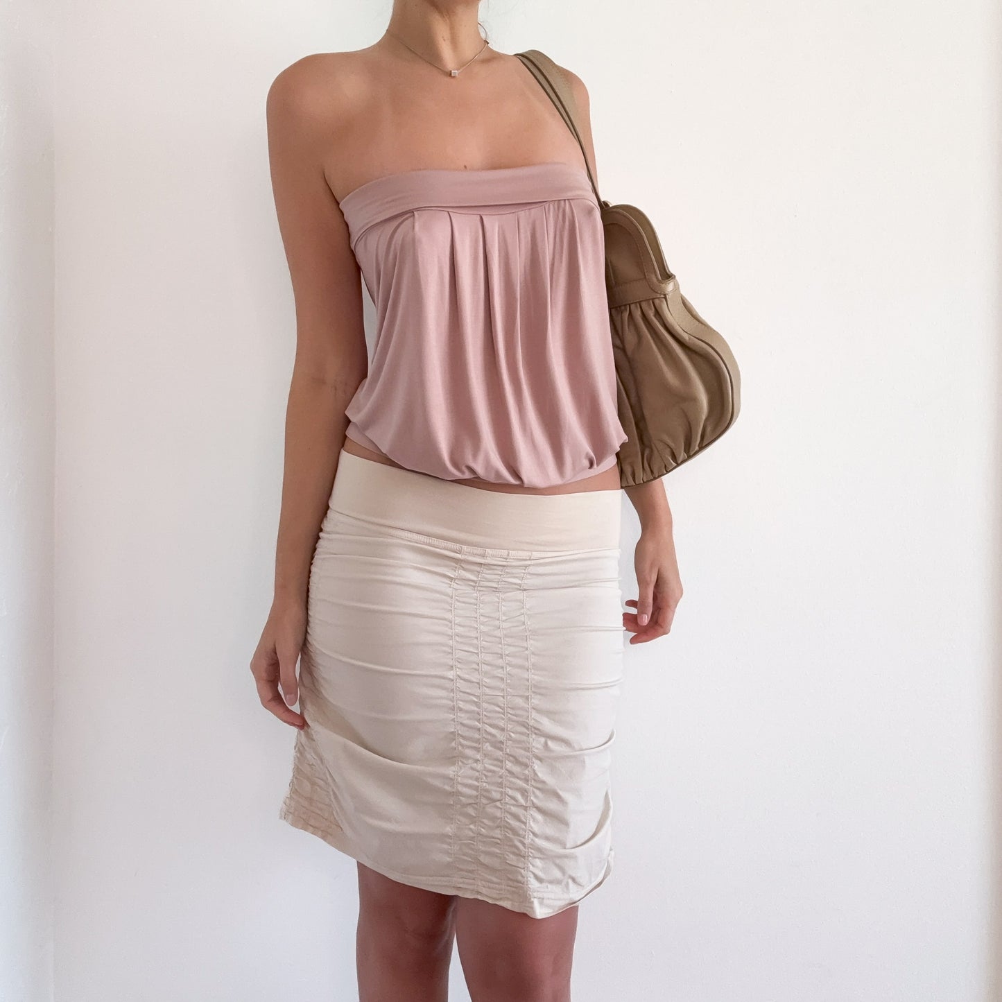 Y2K Beige Cotton Ruched Skirt / SZ S-M