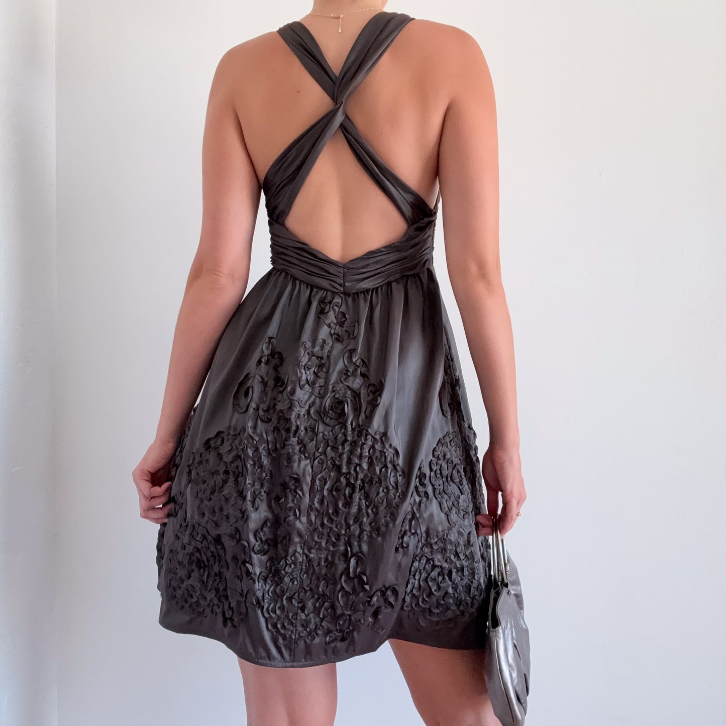Y2K Metallic Gunmetal Squiggle Dress / SZ 2/4