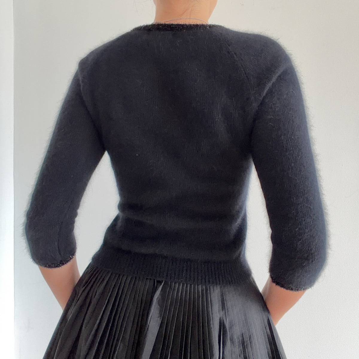 Y2K Black Angora Metallic Bow Sweater / SZ S