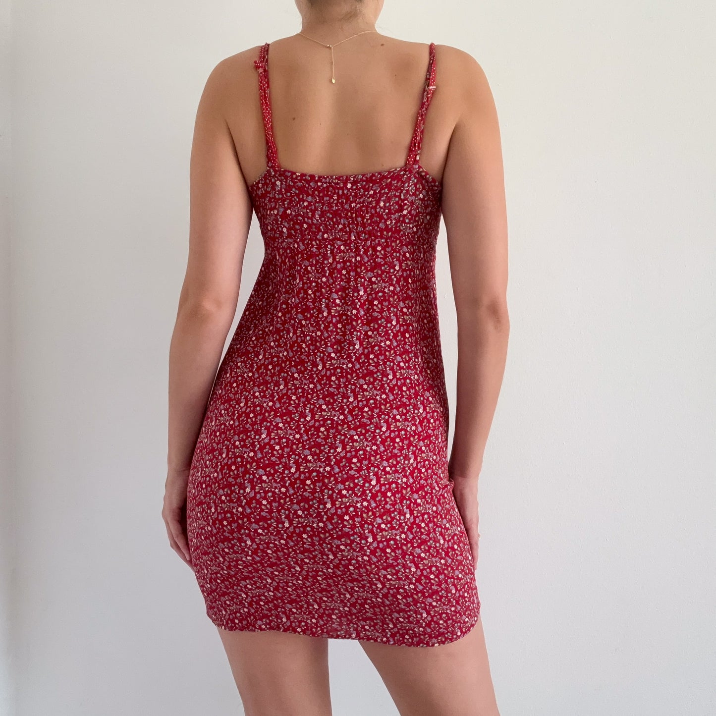90's Red Floral Rayon Mini Dress / SZ S