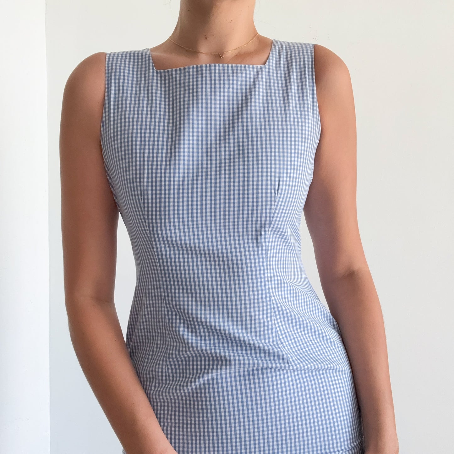 90's Blue Gingham Mini Dress / SZ 0