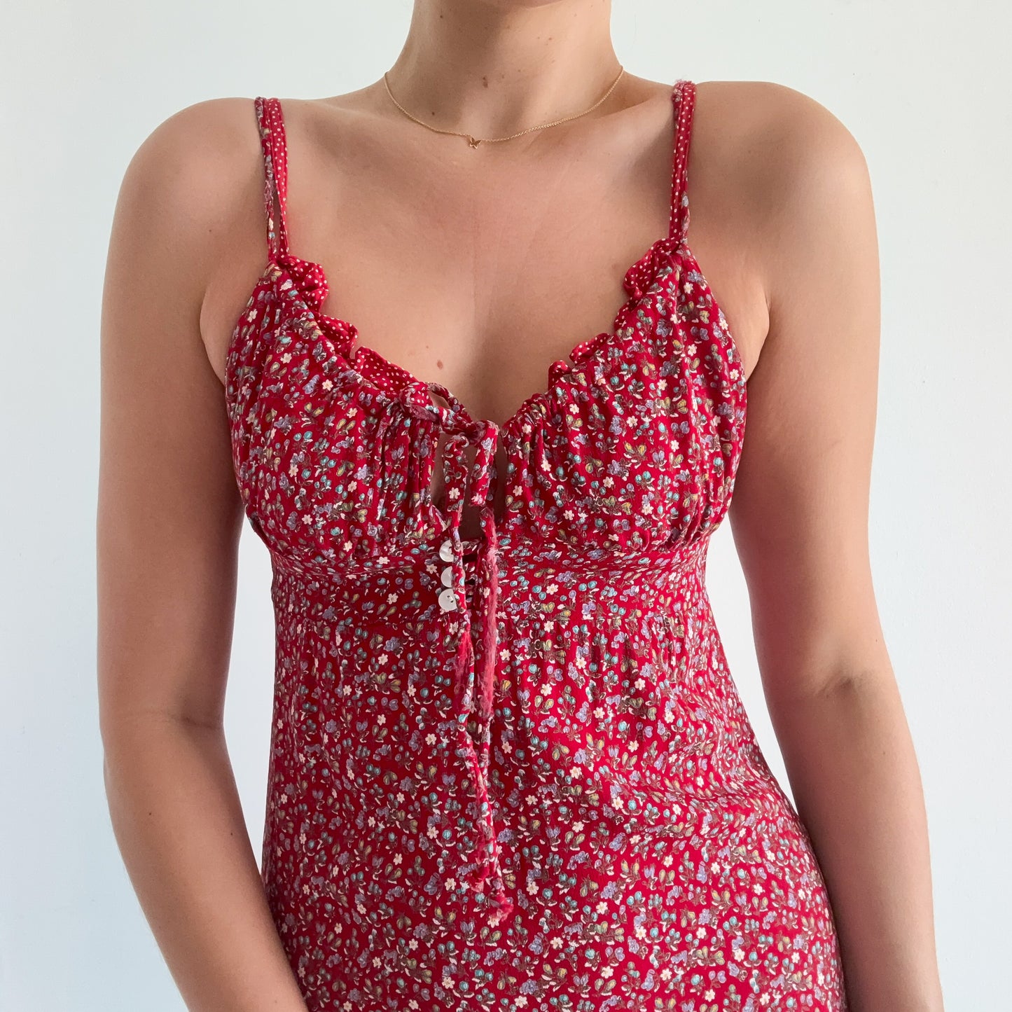 90's Red Floral Rayon Mini Dress / SZ S