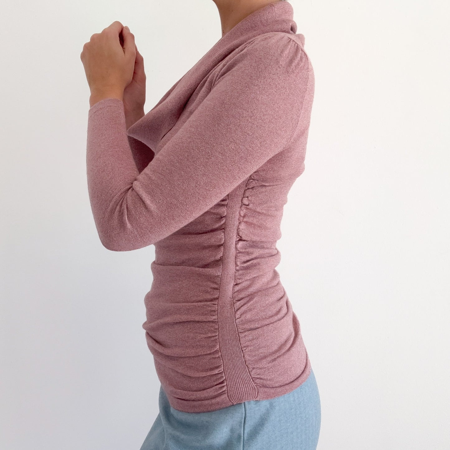 Y2K Pink Sparkle Knit Cowl Neck Long Sleeve / SZ S