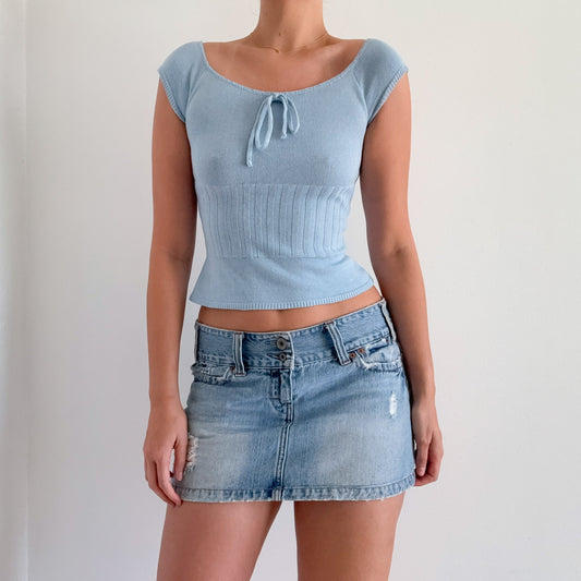 90's Baby Blue Knit Top / SZ XS-S