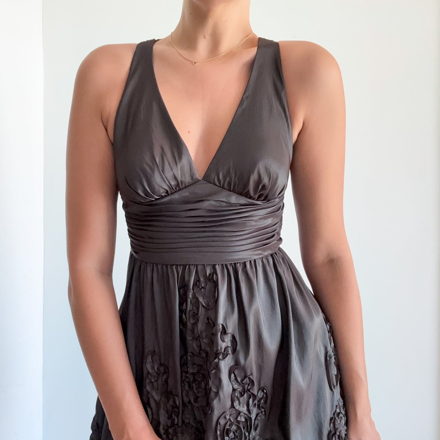 Y2K Metallic Gunmetal Squiggle Dress / SZ 2/4