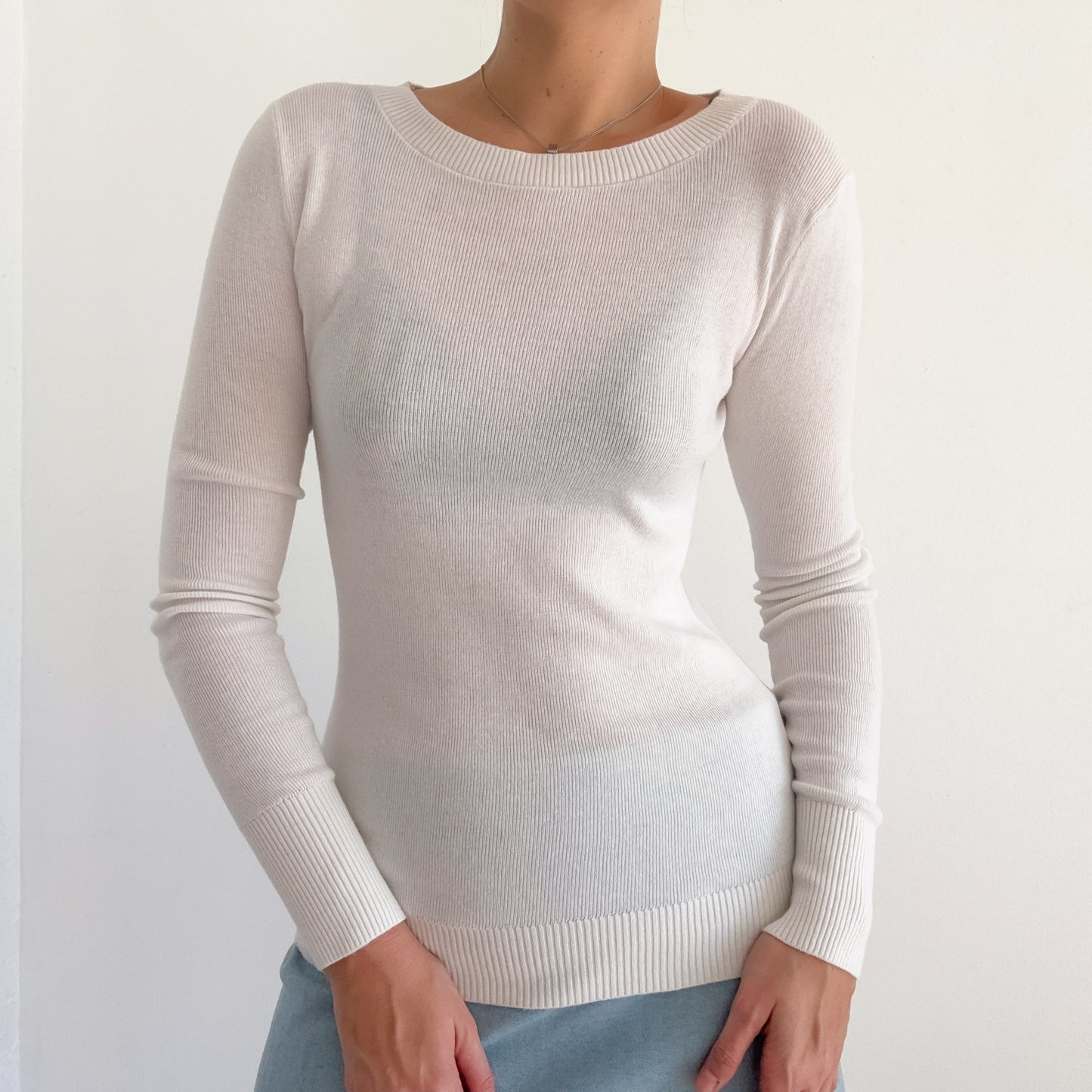 Y2K White Knit Long Sleeve / SZ S