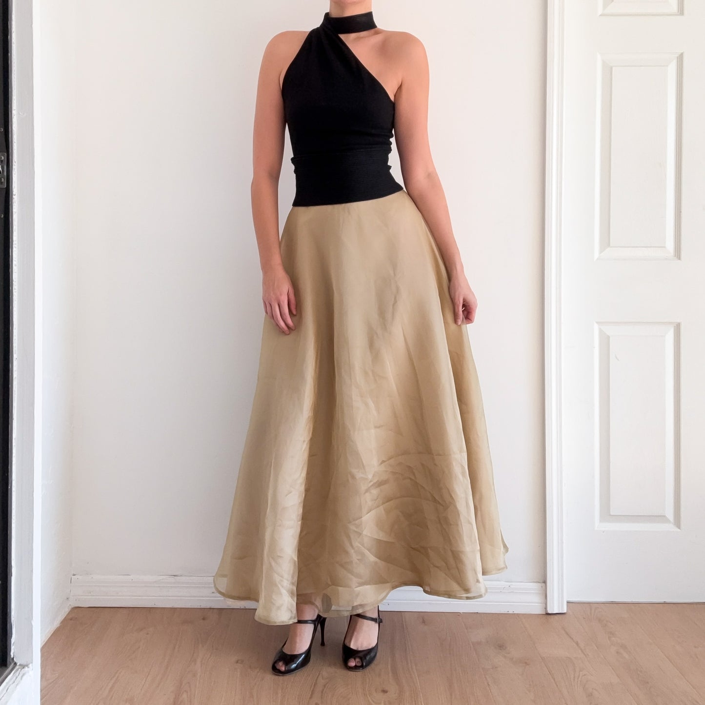 90's Gold Organza Maxi Skirt / SZ 2