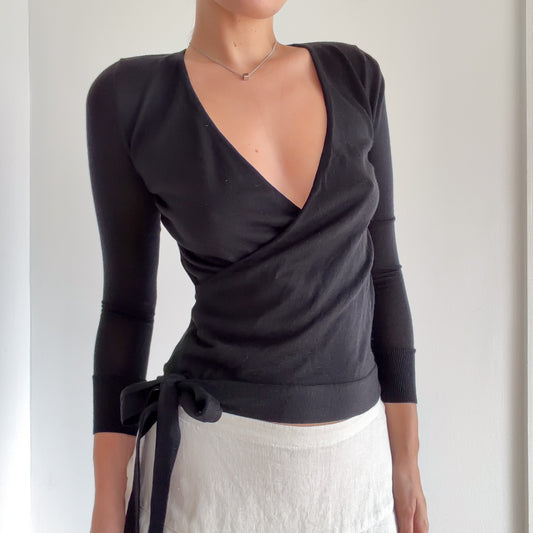 Y2K Black Merino Wool Knit Ballet Top / SZ XS/S
