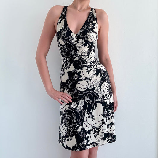 Y2K BCBGMaxAzria Black & Cream Floral Dress / SZ S-M