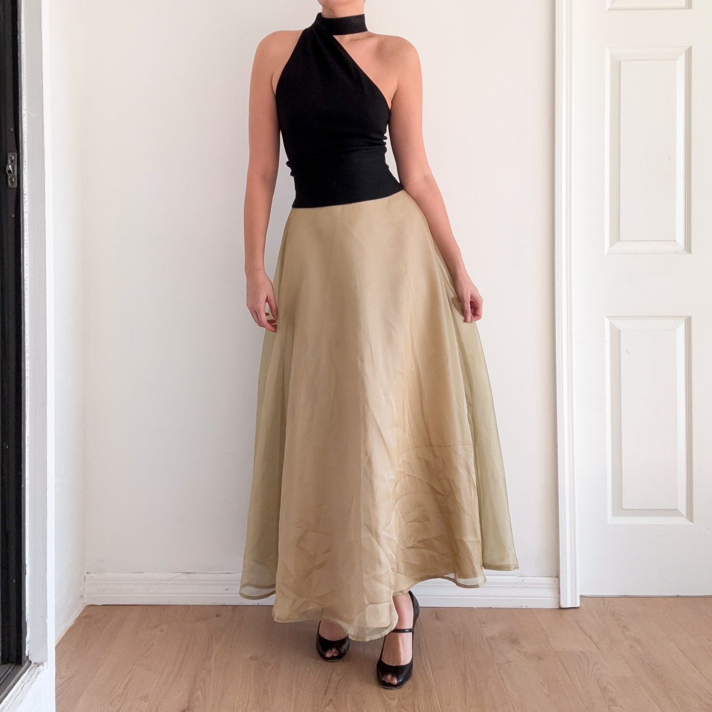 90's Gold Organza Maxi Skirt / SZ 2