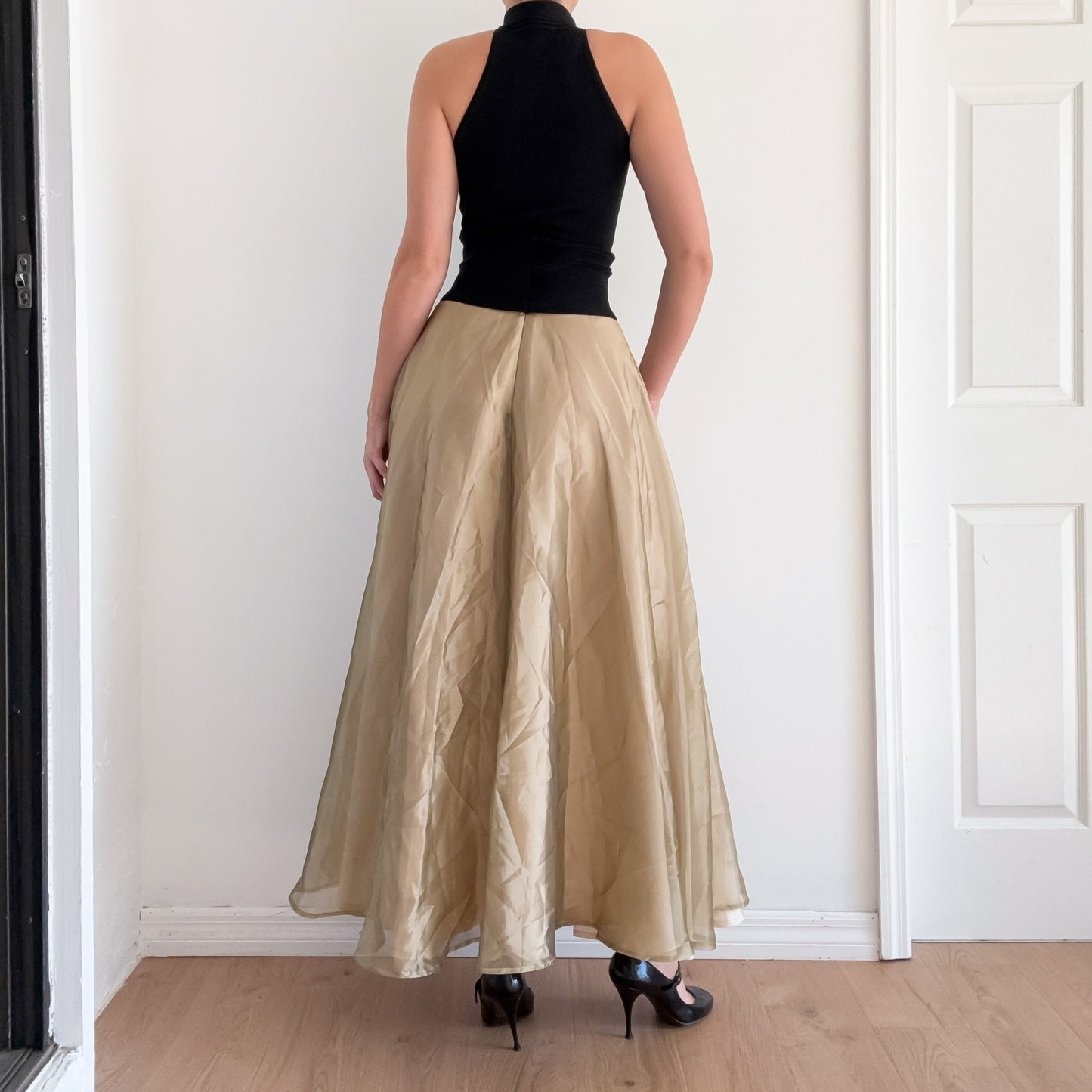 90's Gold Organza Maxi Skirt / SZ 2