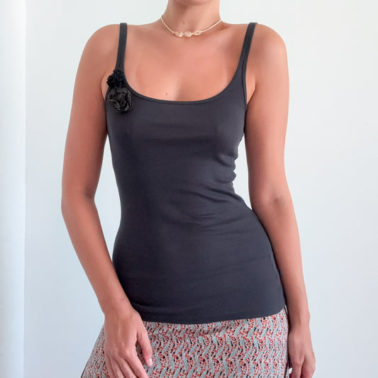 Y2K Dark Grey Rosette Tank / SZ XS/S