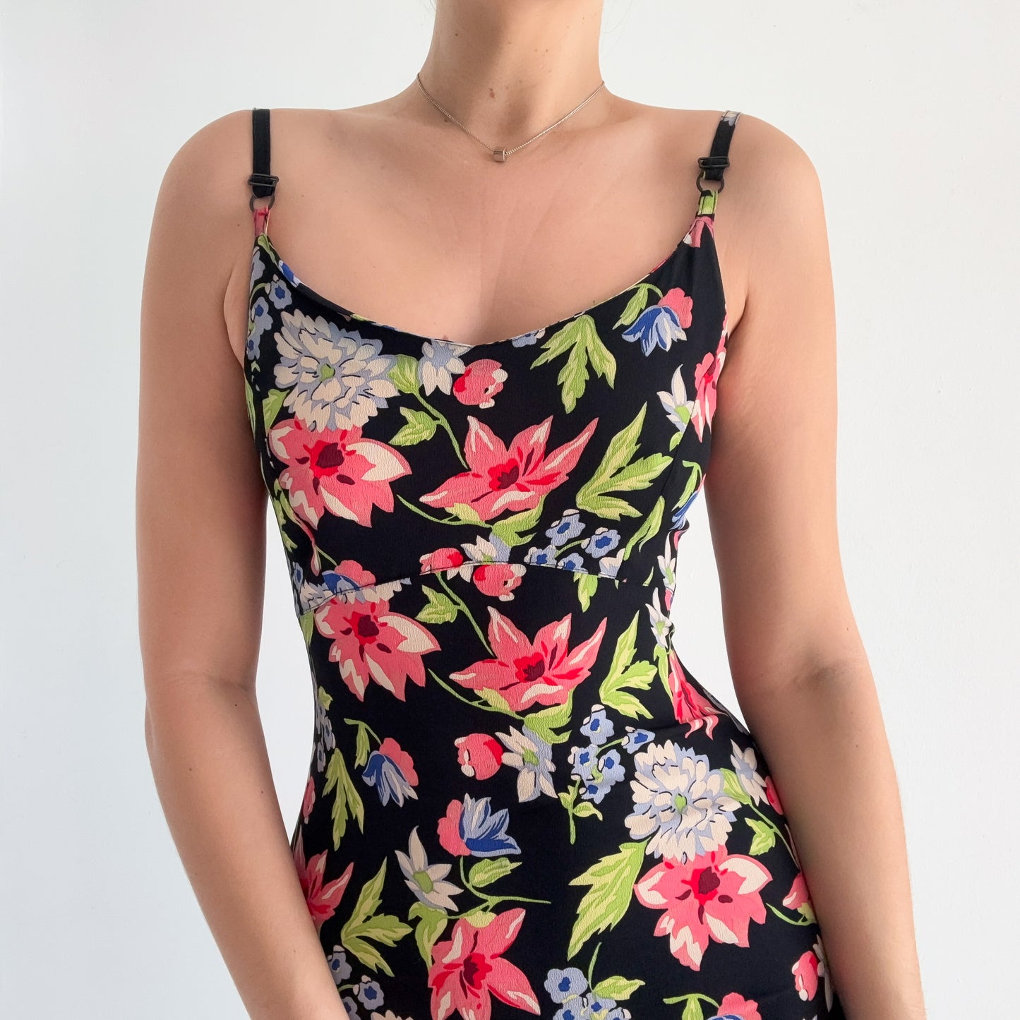 90's Betsey Johnson Black Floral Mini Dress / SZ M