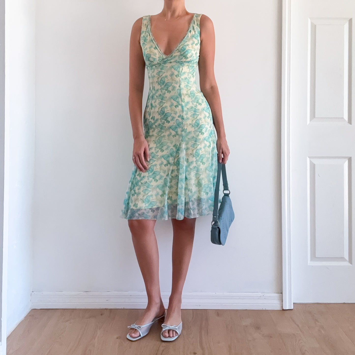 Y2K Aqua & Yellow Silk Butterfly Dress / SZ 2/4