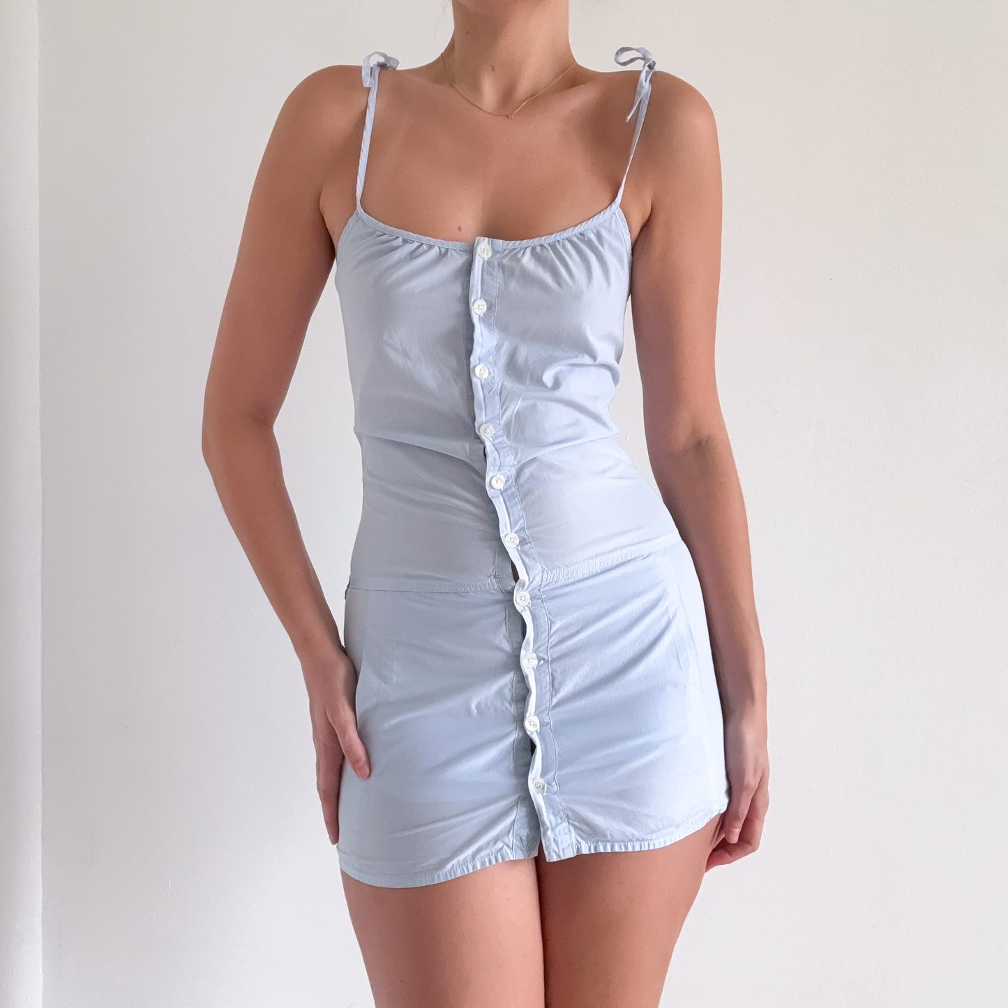 Y2K Light Blue Cotton Button Mini Dress / SZ 0/2
