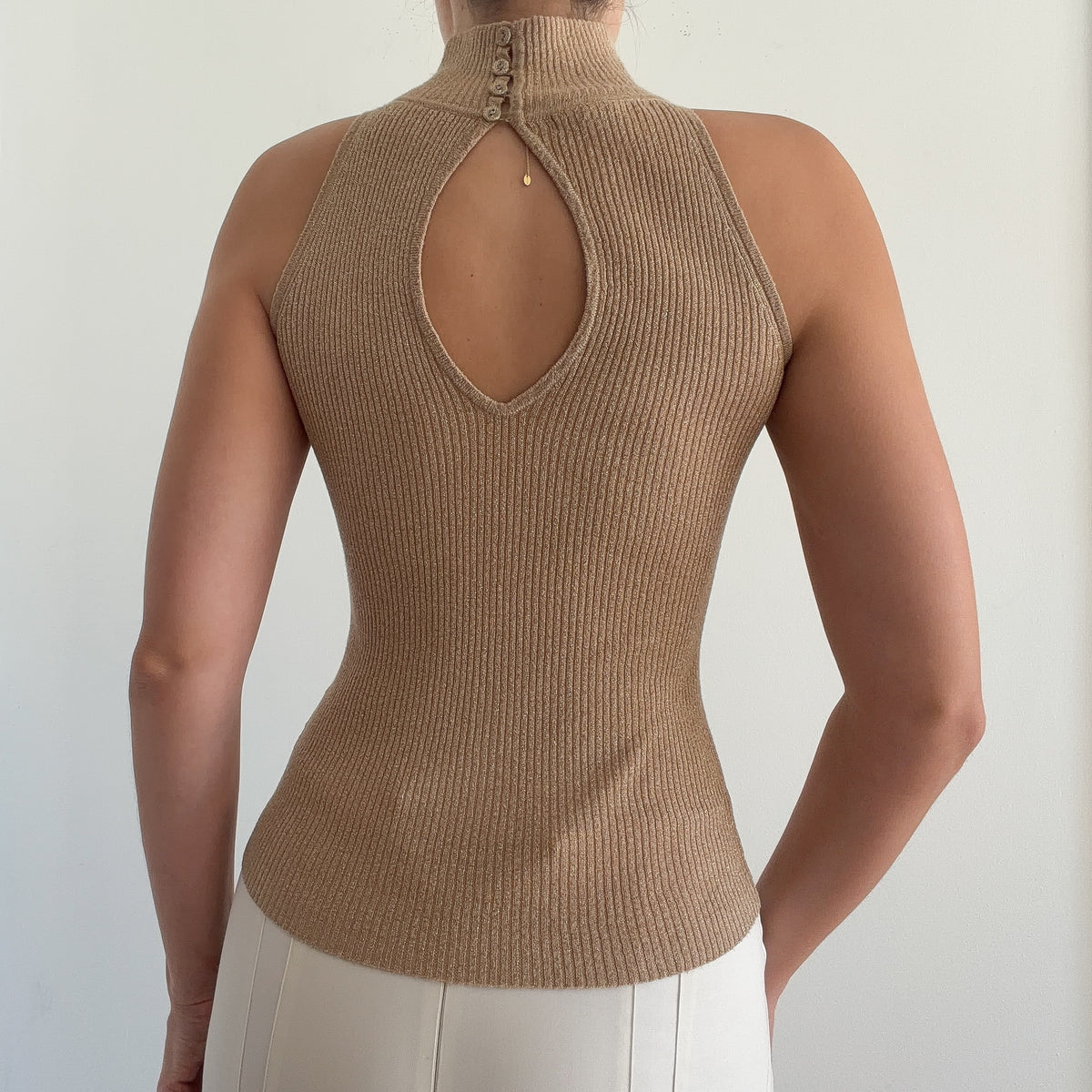 Y2K Gold Sparkle Knit Sleeveless Mock Neck / SZ XS