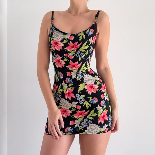 90's Betsey Johnson Black Floral Mini Dress / SZ M