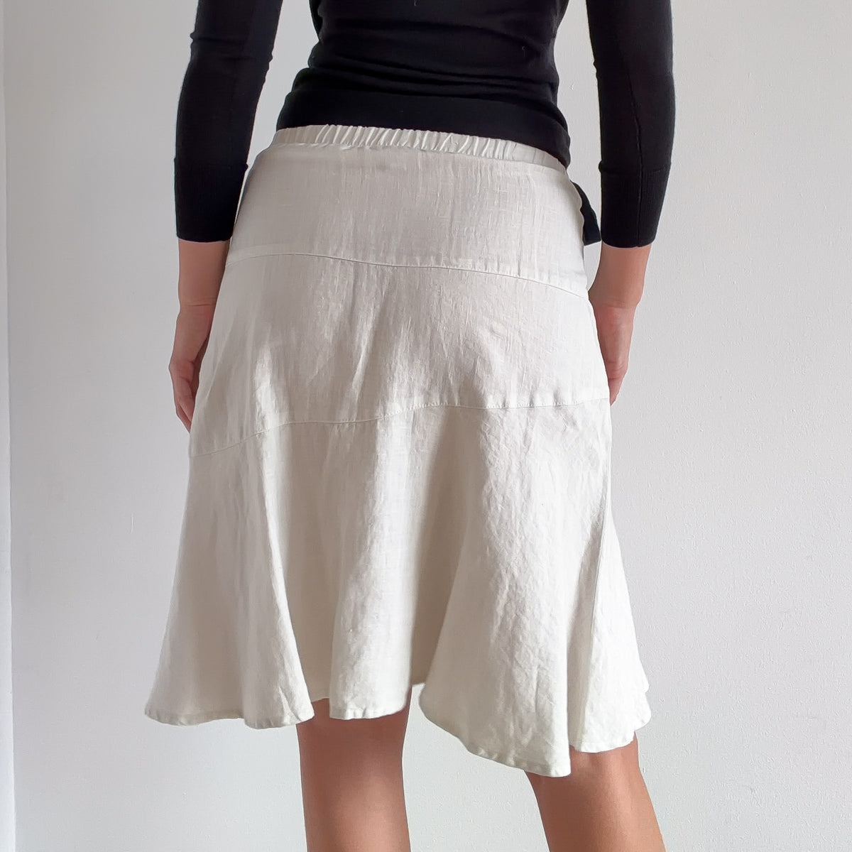 Y2K Light Grey Linen Midi Skirt / SZ XS-S