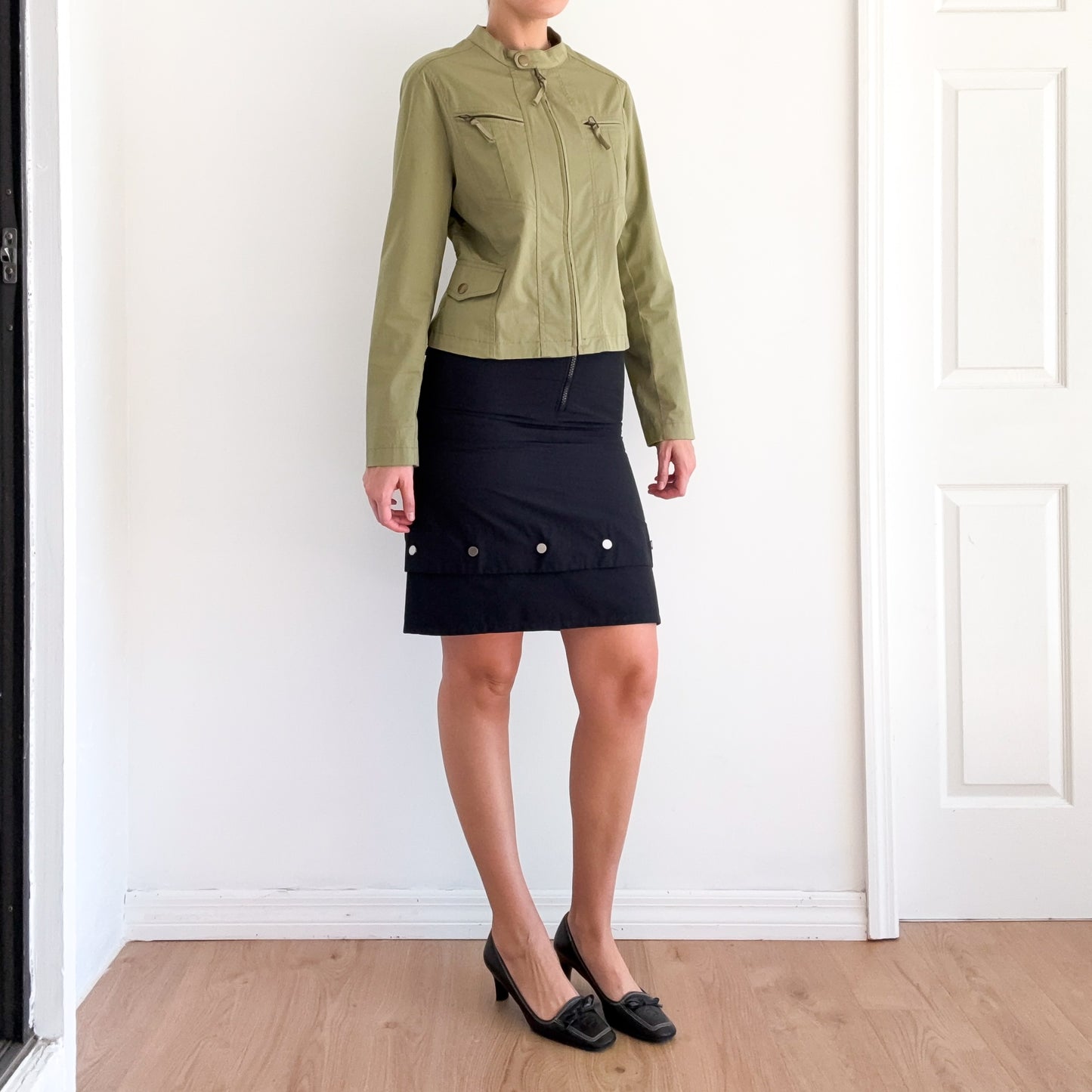 Y2K Black Vinyl Tech Midi Skirt / SZ 6