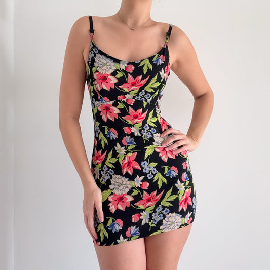 90's Betsey Johnson Black Floral Mini Dress / SZ M
