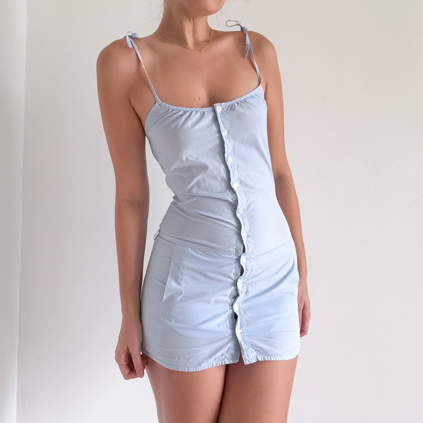 Y2K Light Blue Cotton Button Mini Dress / SZ 0/2
