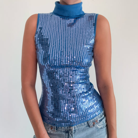 Y2K Cobalt Blue Sequin Turtleneck / SZ S
