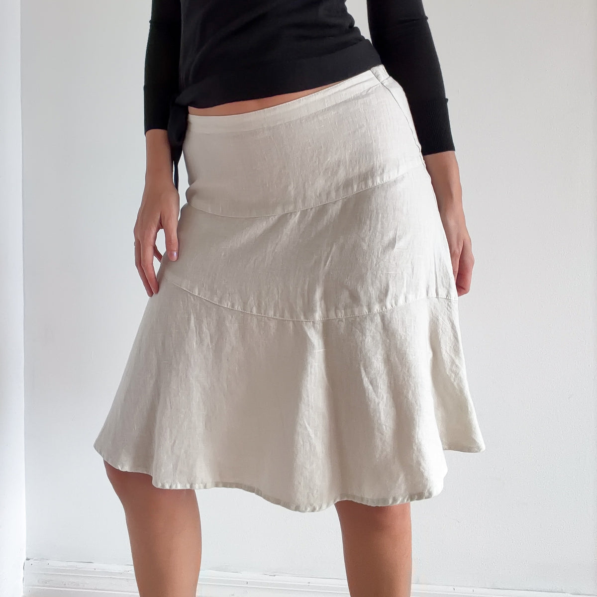 Y2K Light Grey Linen Midi Skirt / SZ XS-S