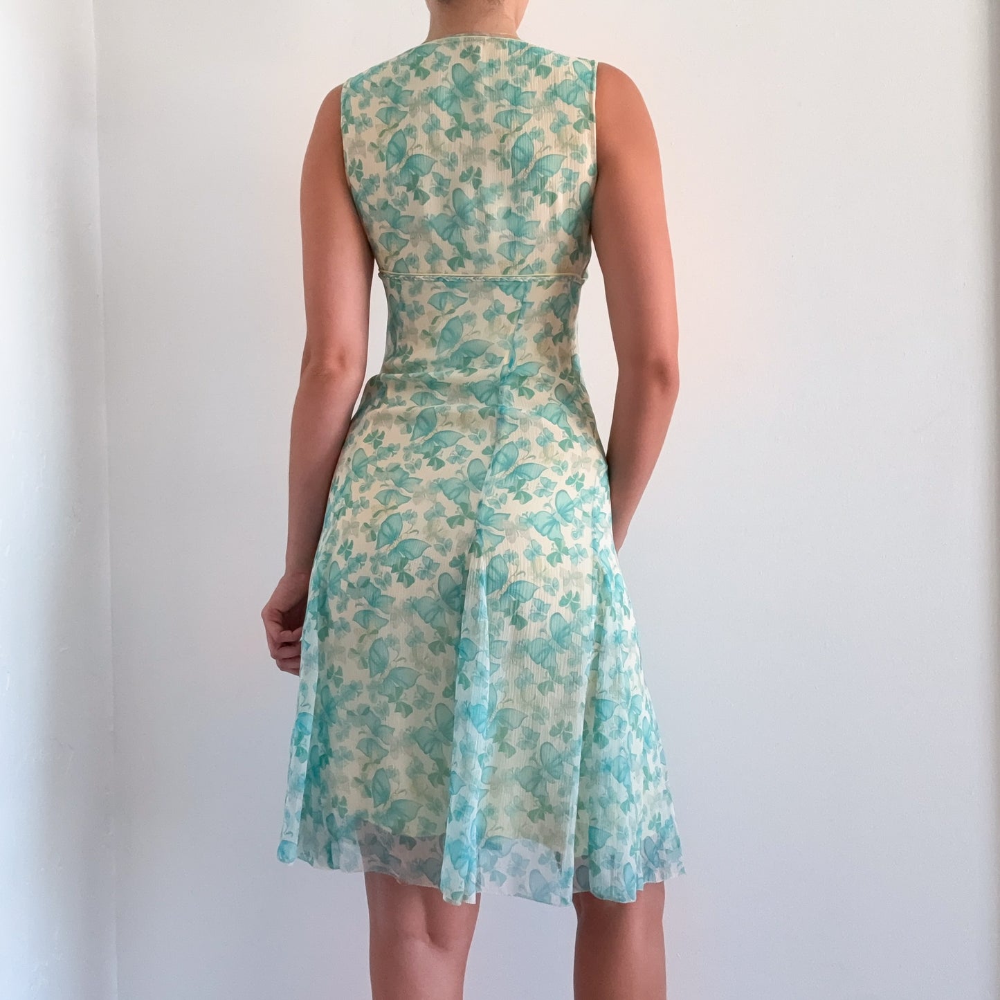 Y2K Aqua & Yellow Silk Butterfly Dress / SZ 2/4